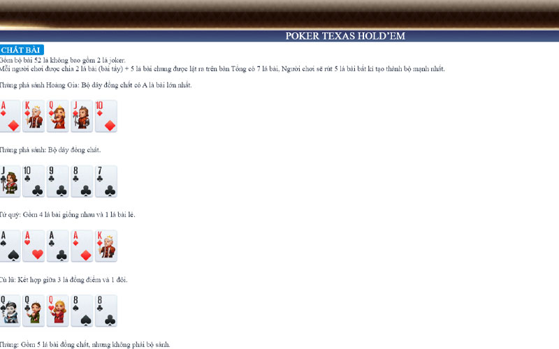 Tay bài Poker và các thứ tự cần biết