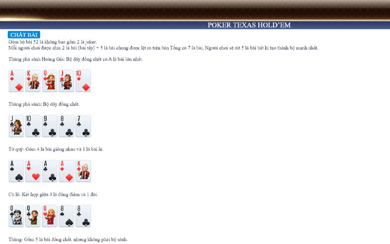 Các hand bài trong Poker TDTC